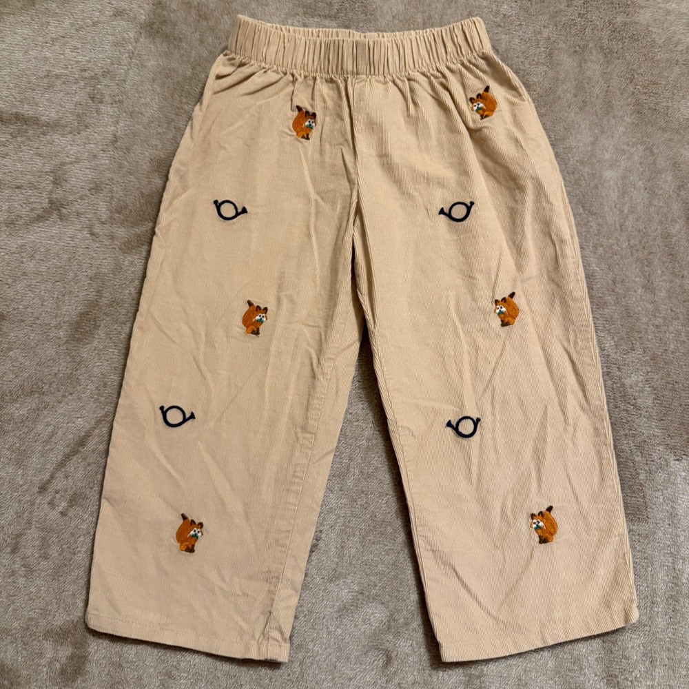 The Beaufort Bonnet Company Kids 3T Tan Corduroy Fox Embroidered Pants